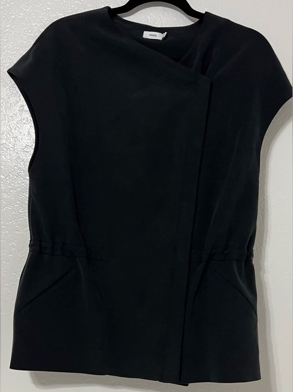 Vince Black Asymmetrical Draped Moto Vest Jacket M Quiet Luxury Minimalist - Picture 2 of 8
